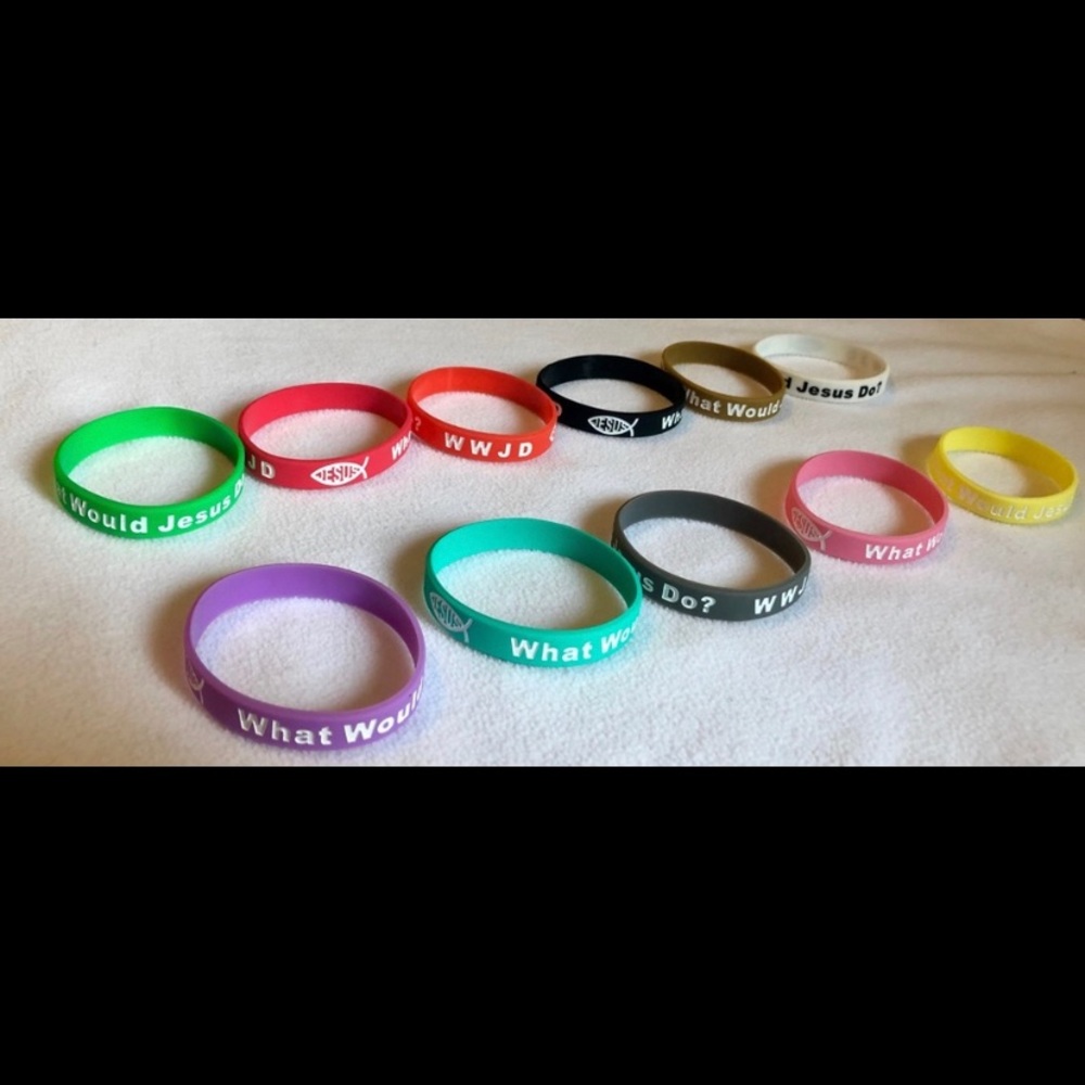 24 WWJD Jesus Rubber Silicone Wristbands Bracelets - Picture 3 of 6